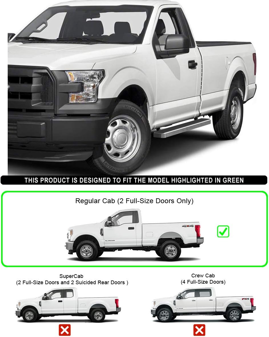 APS Running Boards 5 inches Compatible with Ford F150 2015-2025 Regular Cab & F-250 F-350 Super Duty 2017-2025 304 Stainless Steel (Nerf Bars Side Steps Side Bars)