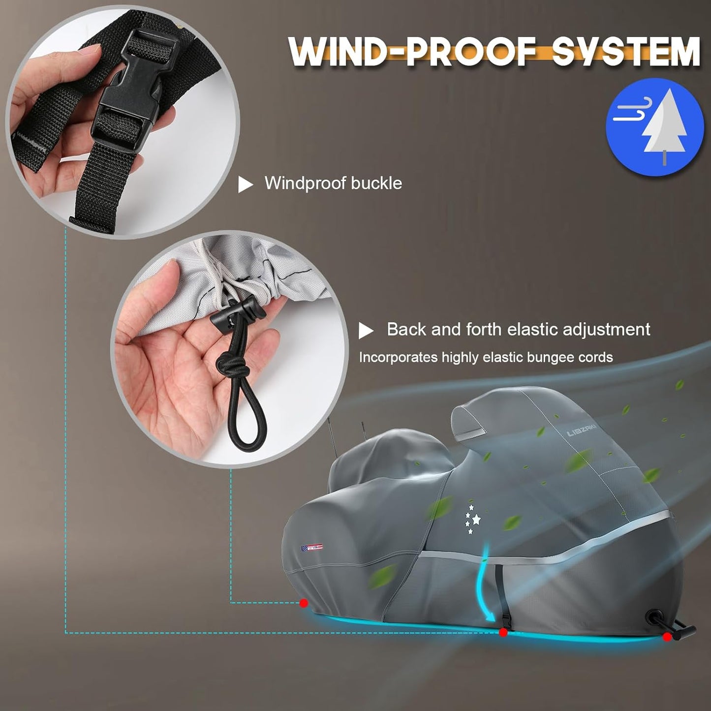 Trike Cover,Motorcycle Cover LI LIBZAKI Heavy Duty 600D Waterproof for Trike Models Harley Davidson freewheeler, Tri Glide, CVO Version, Goldwing, Chidftain, Challenger/Gray