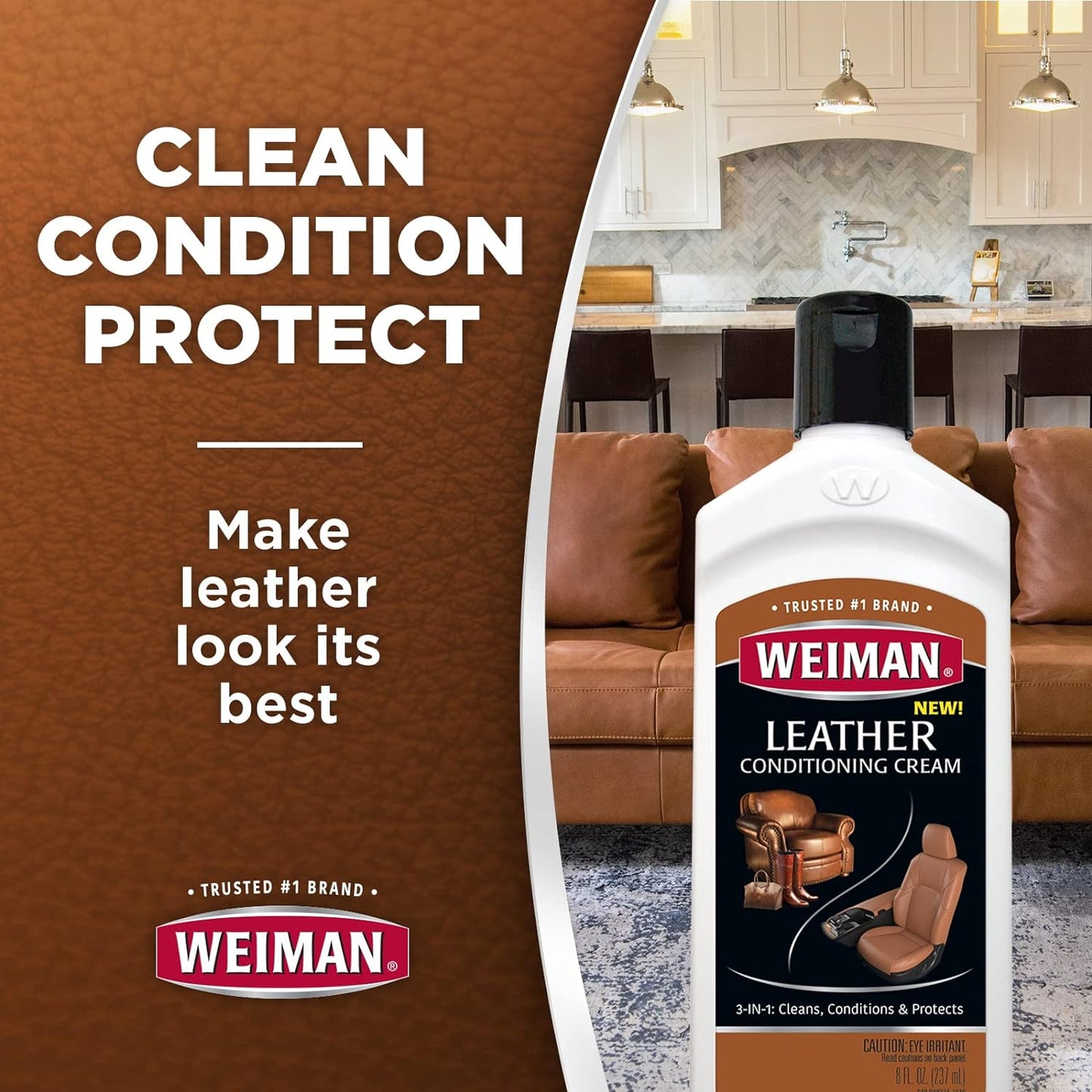 Weiman 3 in 1 Deep Leather Conditioner Cream (2 Pack) - Restores Leather Surfaces - Use on Leather Furniture, Car Seats, Shoes, Bags, Jackets, Saddles