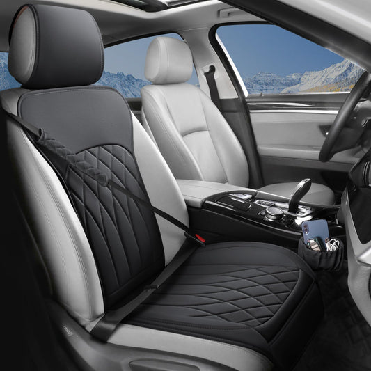 1 Pack Leather Front Car Seat Cover, Universal Sideless Car Seat Protector with Storage Pocket and Seat Belt Pad, Waterproof Automotive Seat Cover Cars Trucks SUV(Black)