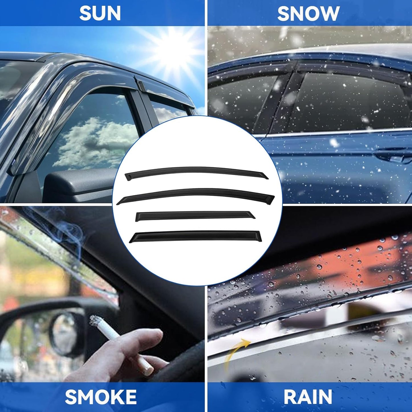 4pcs Front+Rear Smoke Tint Sun/Rain Guard Outside Mount Tape-On Vent Window Visors Compatible with 08-17 Enclave