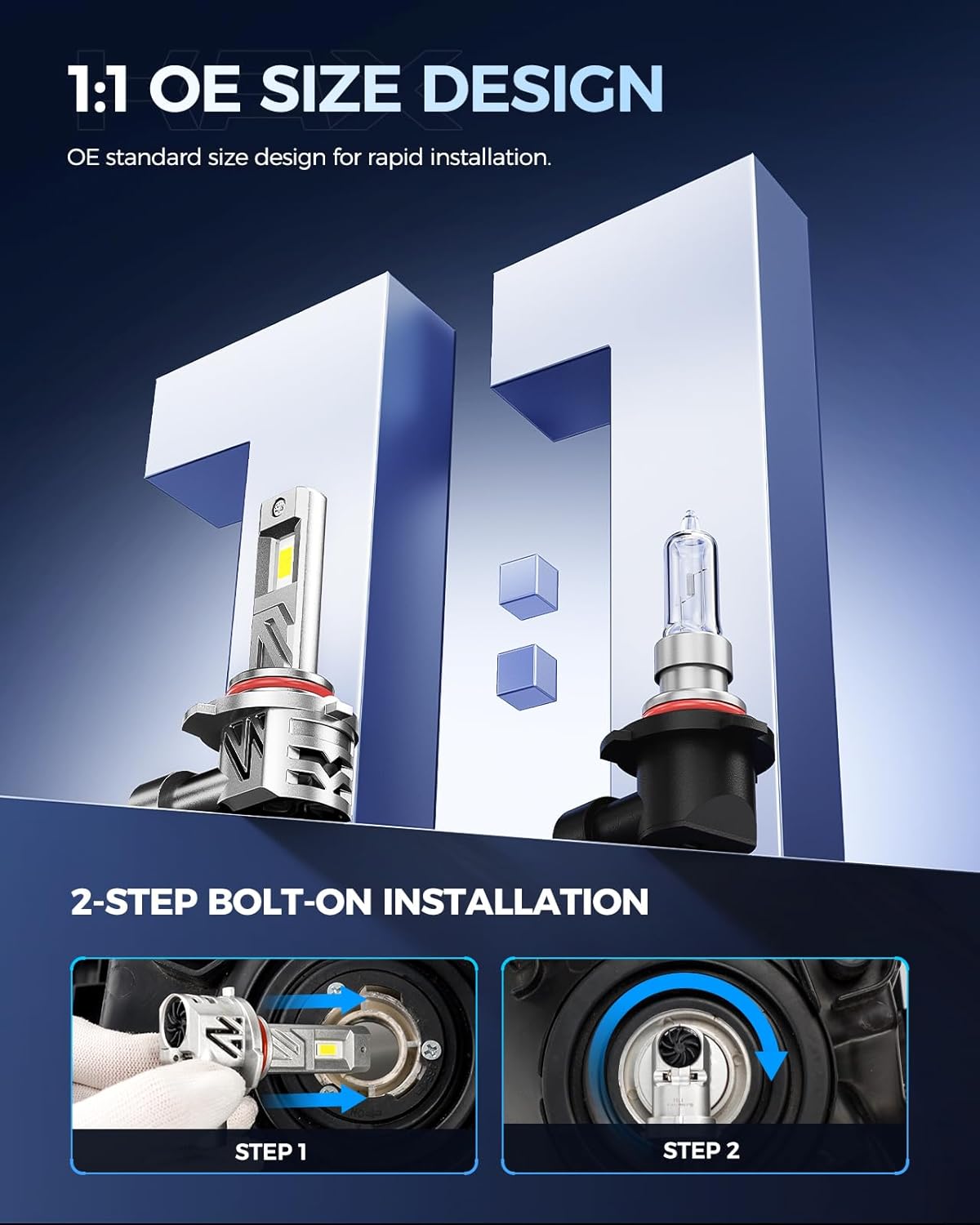 KAX 2025 10X Brightener 9005 Led Bulb for Car Owners, 50000Lm HB3 for Drivers at Night, LED Bulb During Bad Weather, 1:1 Real Size, 100000 Hours Lifespan, 99% Fit Your Vehicles, Plug & Play, 2 Pack