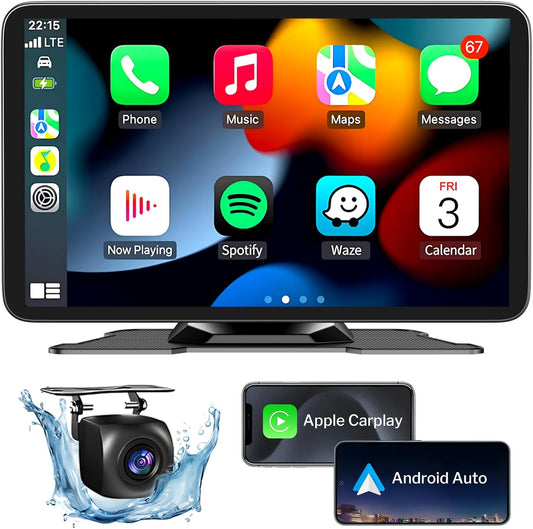 Wireless Apple Carplay Screen for Cars, 7" HD Portable Car Stereo Touch Screen for Apple CarPlay & Android Auto with Backup Camera/Mirror Link/Siri/Voice Control/GPS Navigation/AUX for All Vehicles