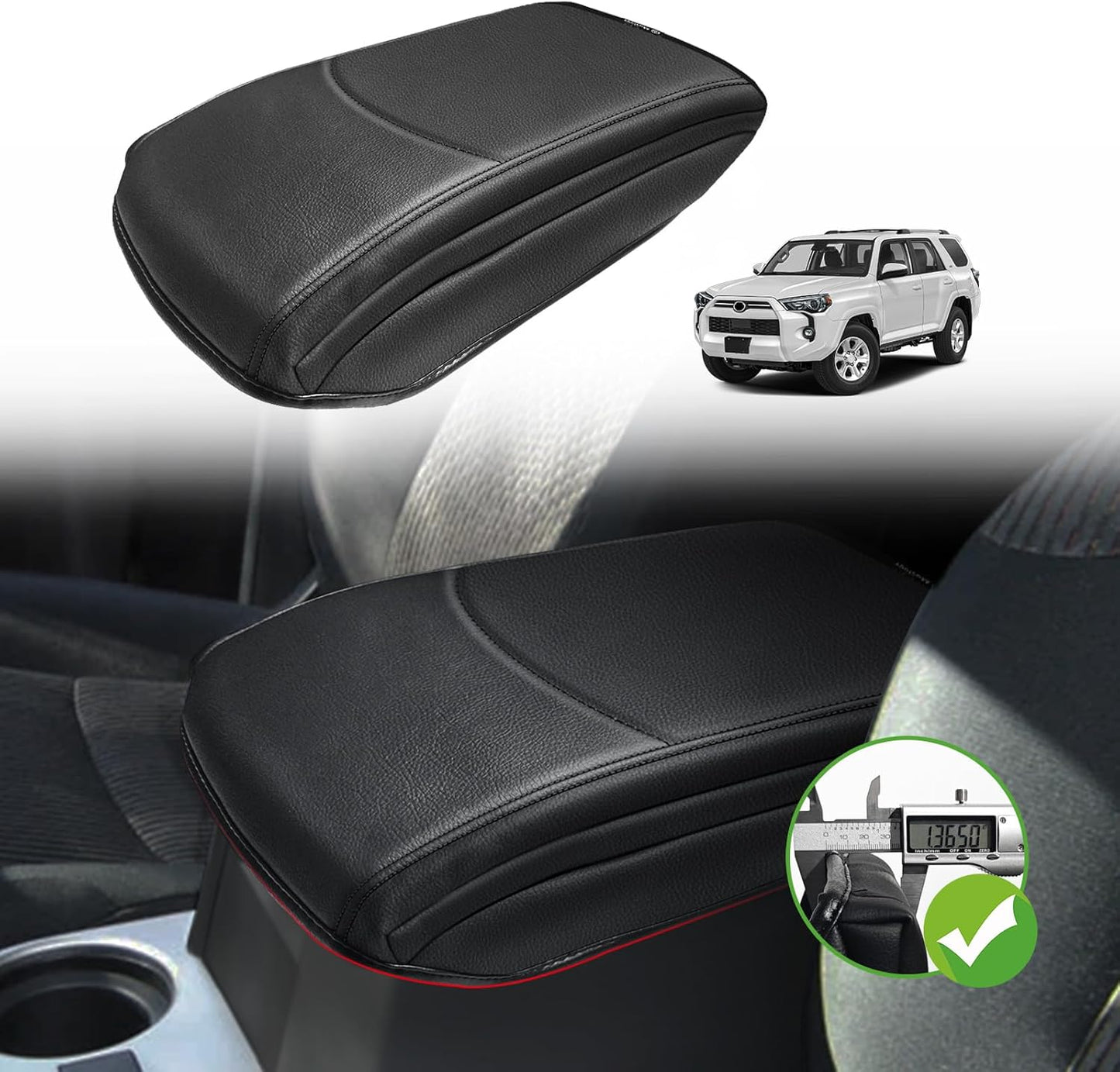 Muslogy Center Console Armrest Cover Compatible with Toyota 4Runner 2010-2024 Comfort Armrest Pad Arm Rest Cushion Vegan Leather Protector 1-Inch Extra Thick