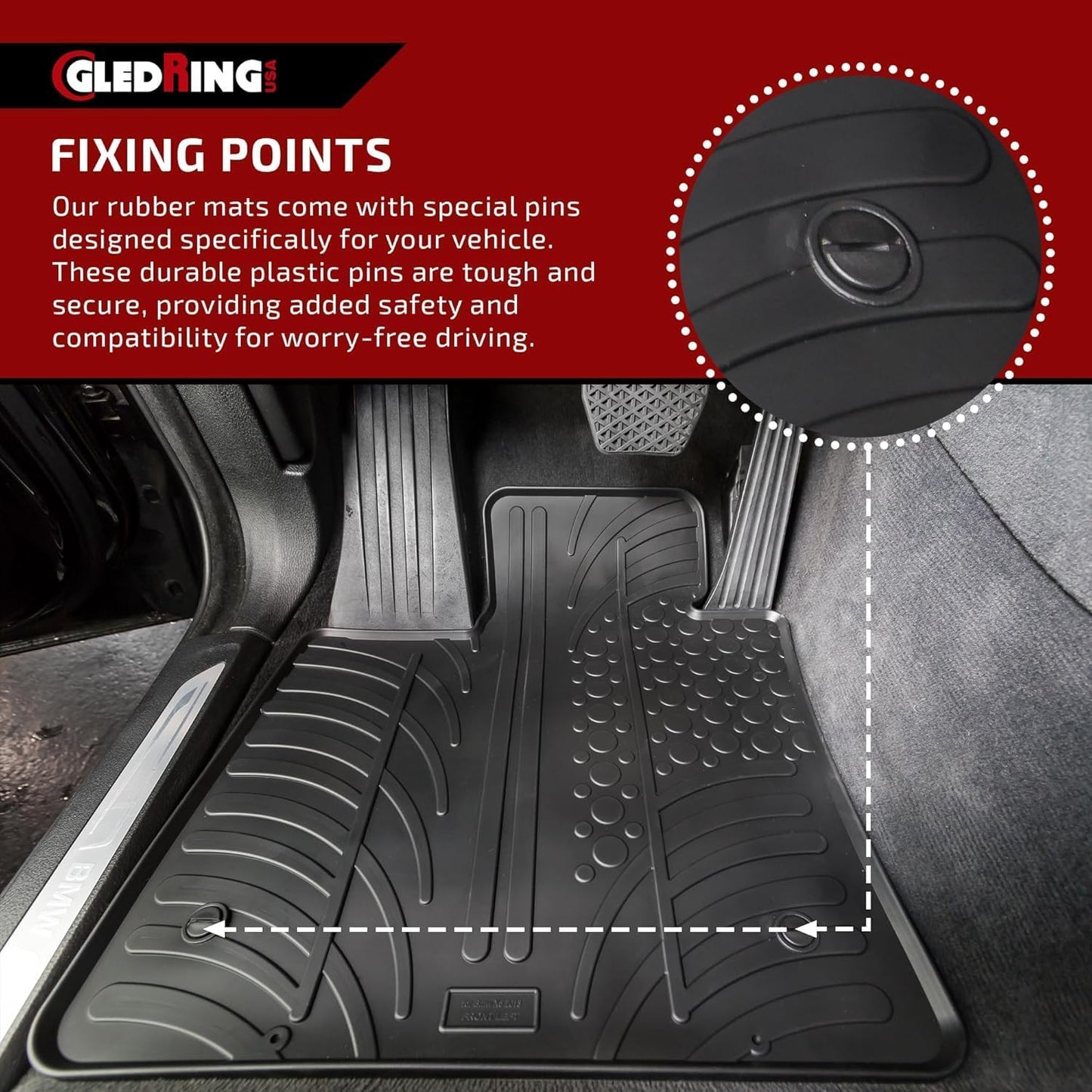 Gledring USA Custom Fit All-Weather Rubber Floor Mats Intended for Mercedes Benz EQS (V297) 2022-2025, No Trimming Required, Tailored Custom Fit, Protects from Rain, Mud, & Snow