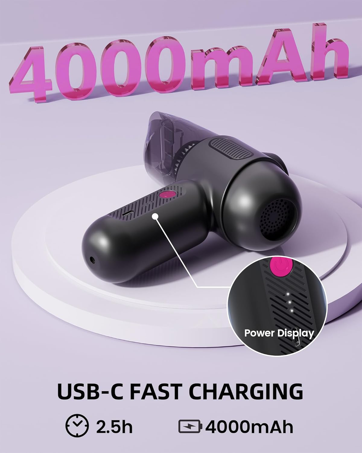 Car Vacuum V6 Pro, Cordless Handheld Vacuum with 8000Pa, Portable 4-in-1 Blowing and Suction Function Mini Vacuum Cleaner Air Duster Suitable for Quick Cleaning of Small Areas,Car,Office,Home,PC