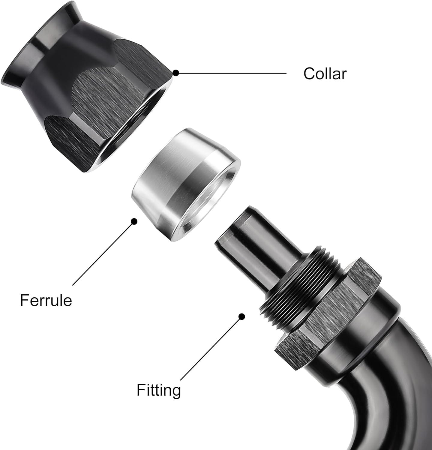 EVIL ENERGY 8AN 150 Degree PTFE One Piece Full Flow End Hose Fitting Aluminum Black