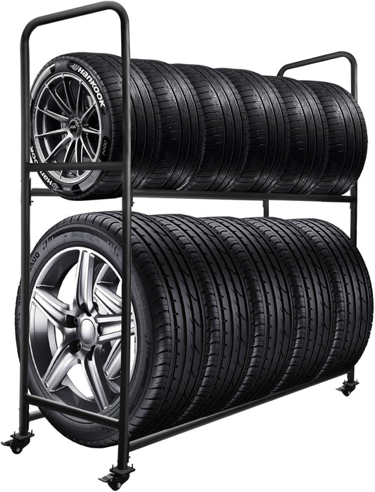 Rolling Tire Rack For Garage,Tire Storage Rack,Adjustable Metal With 4 Self-Locking Swivel Caster,Height 59”, With a Heavy-Duty Load Capacity Of 660 Pounds