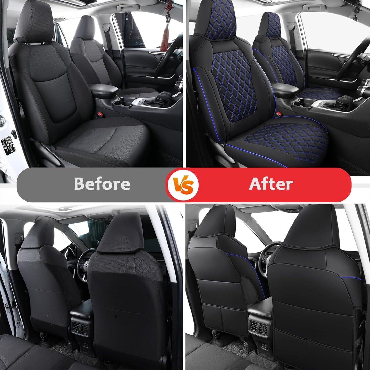 MIROZO Rav4 Seat Covers Full Set,Faux Leather Car Seat Covers Compatible with 2019-2025 Toyota RAV4 Hybrid LE XLE Limited Seat Cover RAV4 Hybrid(Black and Blue,Non XSE&2022-2025 SE Hybrid)