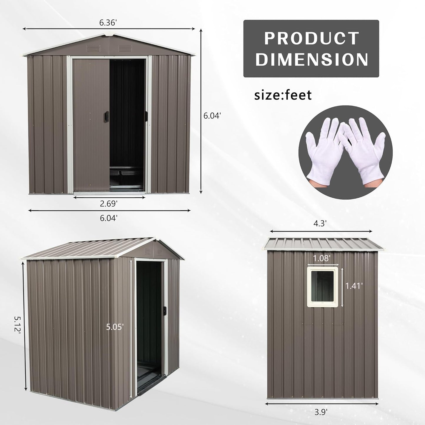 6x5 FT Outdoor Storage Shed, Metal Garden Shed with Frame Floor, Outside Tool Shed with Window, Waterproof Storage Building with Lockable Sliding Doors & Sloped Roof for Backyard, Patio, Warm Gray