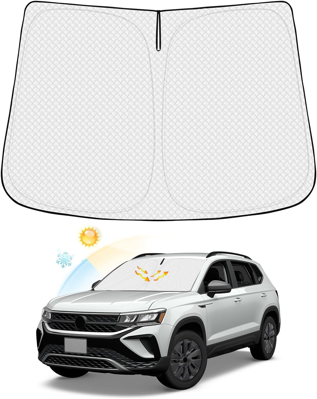 Windshield Sun Shade for Volks wagen/VW Taos Accessories 2022-2025 2026 Thicken 6-Layer Front Window Sunshade Cover Sun Visor Protector Foldable Block UV Rays Keep Vehicle Cool