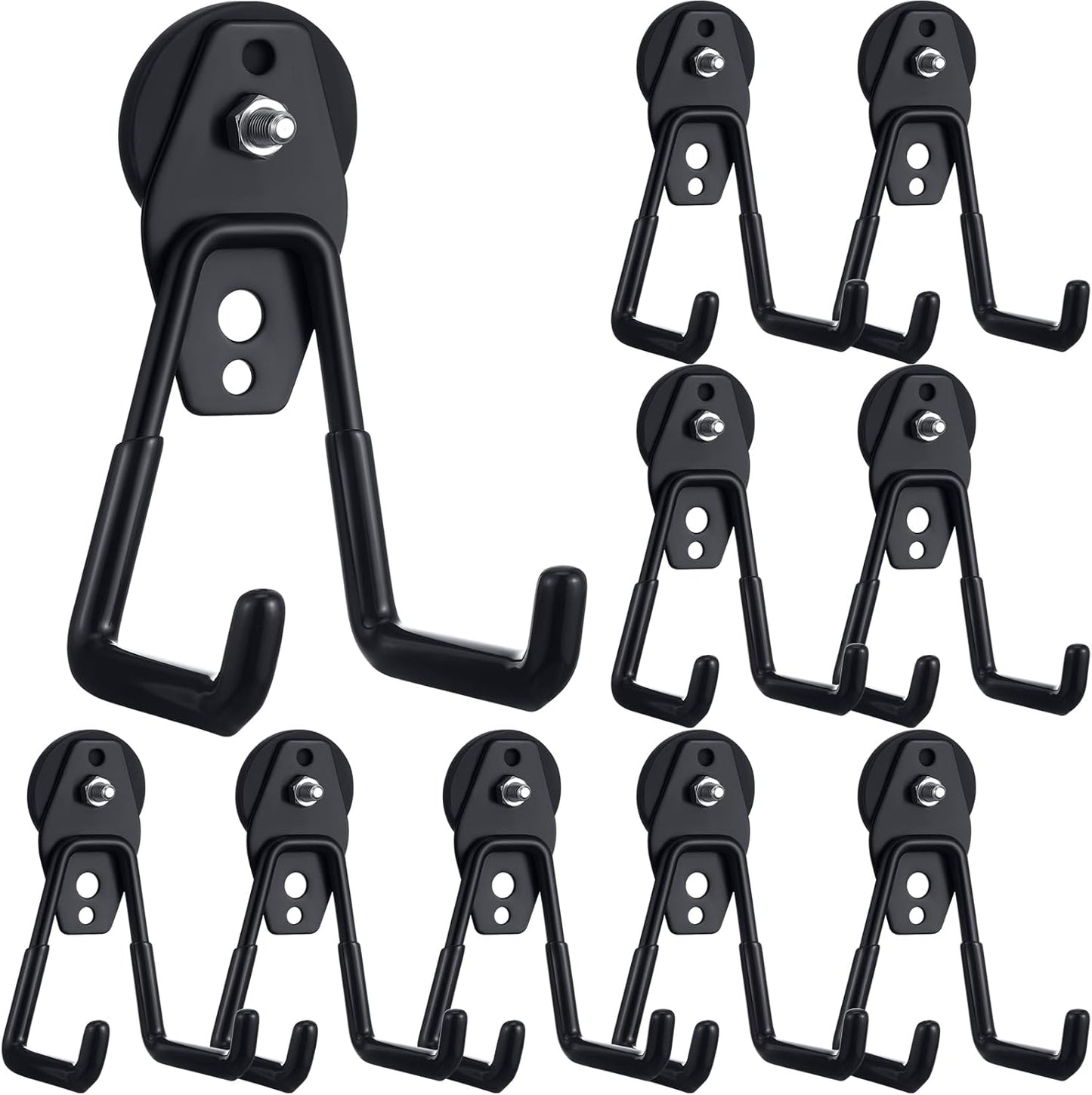 Landhoow Large Magnetic Hooks Heavy Duty Garage Magnet Hooks Strong Storage Utility Magnetic Hangers with Anti Slip Rubber Coating for Indoor and Outdoor Hanging(Black,10 Pcs)
