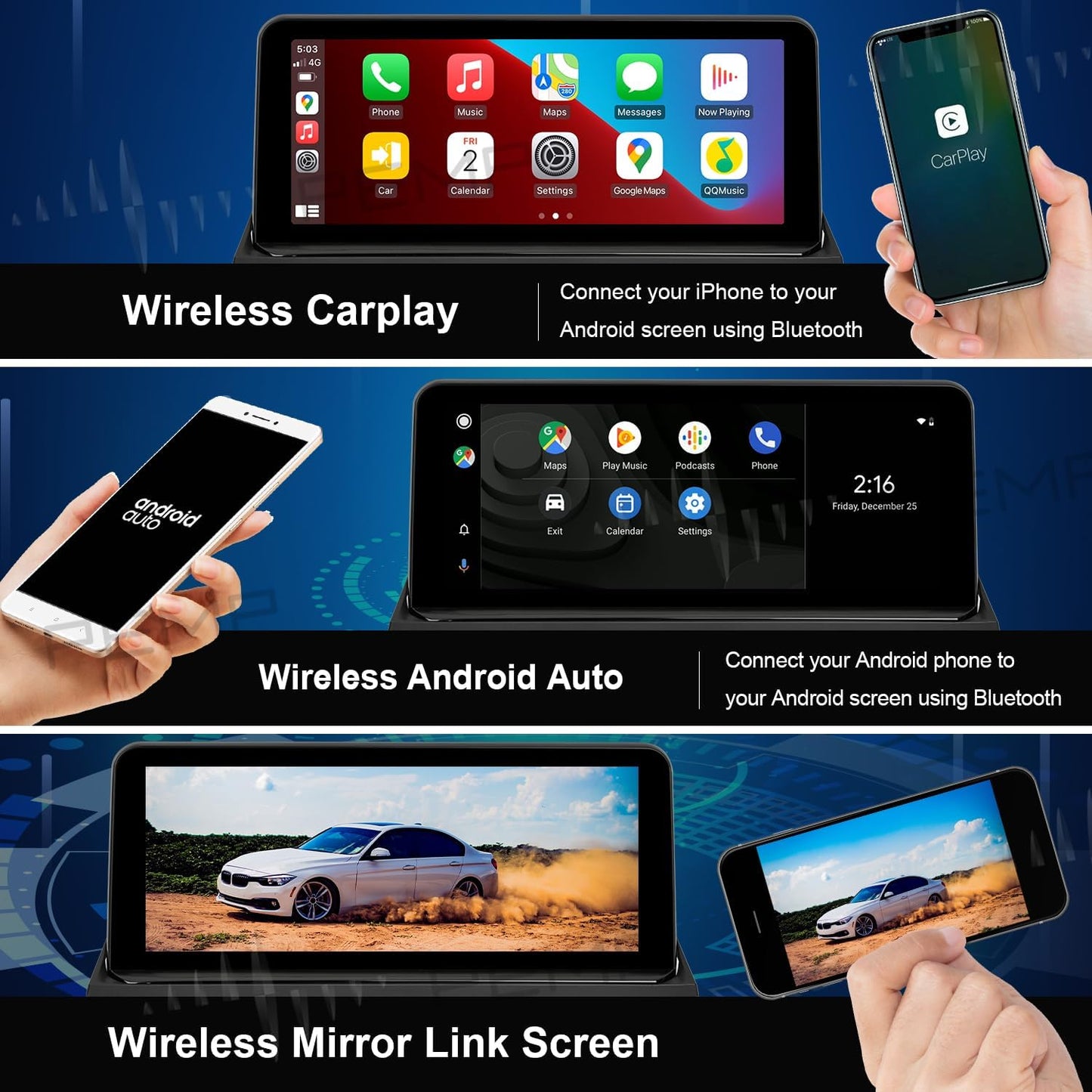 PEMP Linux Vertical Screen E70 E71 CIC Wired and Wireless CarPlay Retrofit Android Auto, 1920 x 720 Display Mirror Link Car Radio Bluetooth Video Player Screen for BMW X5 X6 (2010-2012)