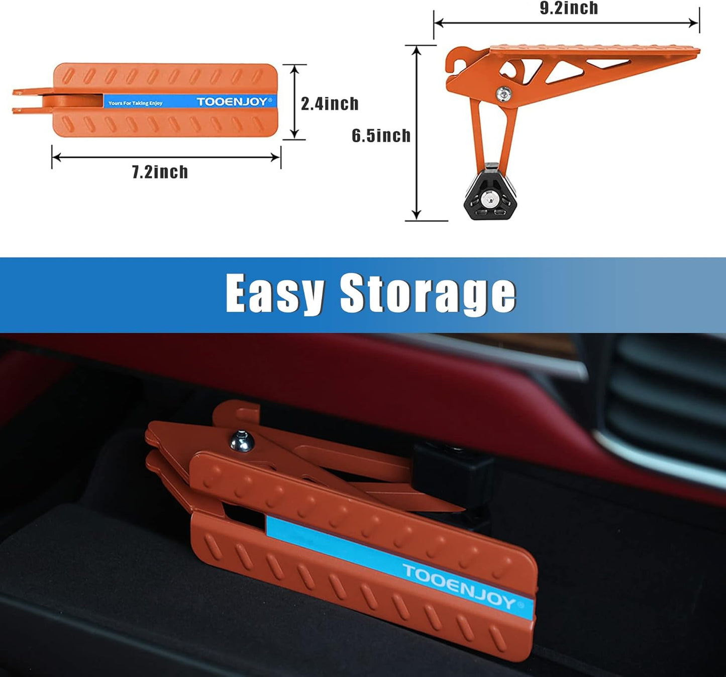 TOOENJOY Universal Fit Car Door Step, Foldable Roof Rack Door Step Up on Door Latch, Both Feet Stand Pedal Ladder, Easy Access to Rooftop for Most Car, SUV, Truck, Max Load 400 lbs(Orange
