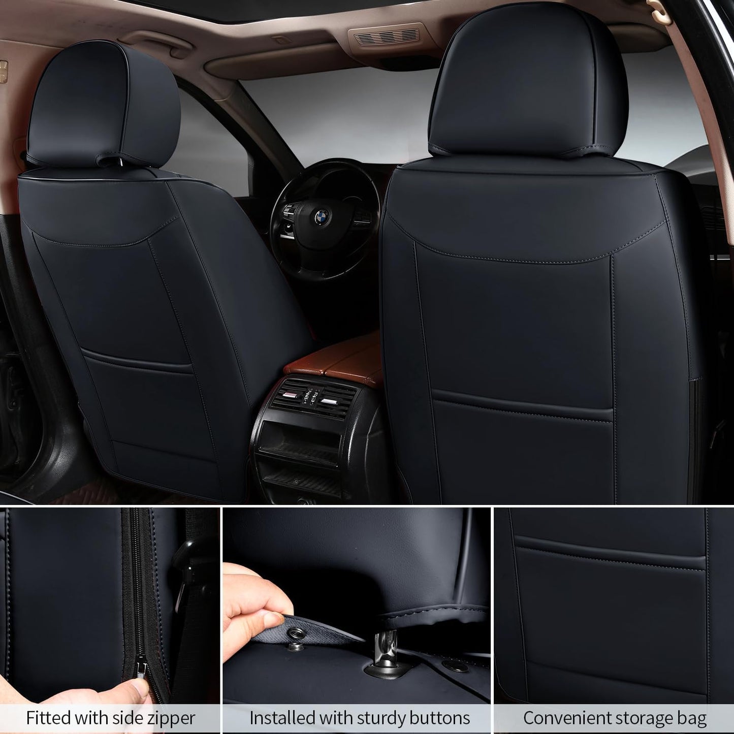 2 Packs Car Seat Covers Leather Car Seat Covers Universal Seat Covers for Car, SUV,Truck (Black)