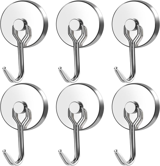 MIKEDE Magnetic Hooks, 110LB Heavy Duty Neodymium Magnet Hooks, Strong Swivel Magnetic Hooks Rust Proof for Indoor Outdoor Hangers, Fridge, Garage, Cruise, Key Holders, Pack of 6