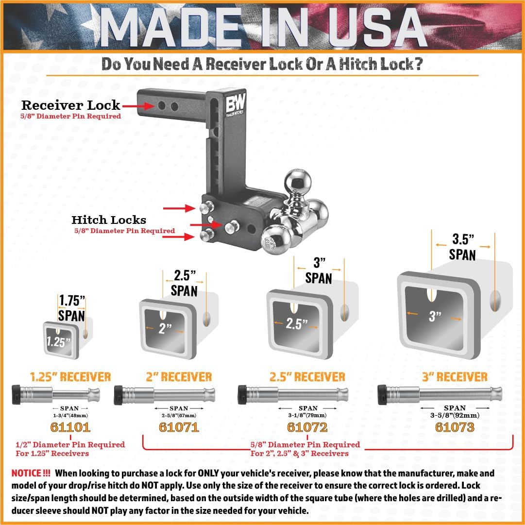 61671 | 3 Pack, Keyed Alike, Receiver Locks for 2" Receiver - Class III & IV