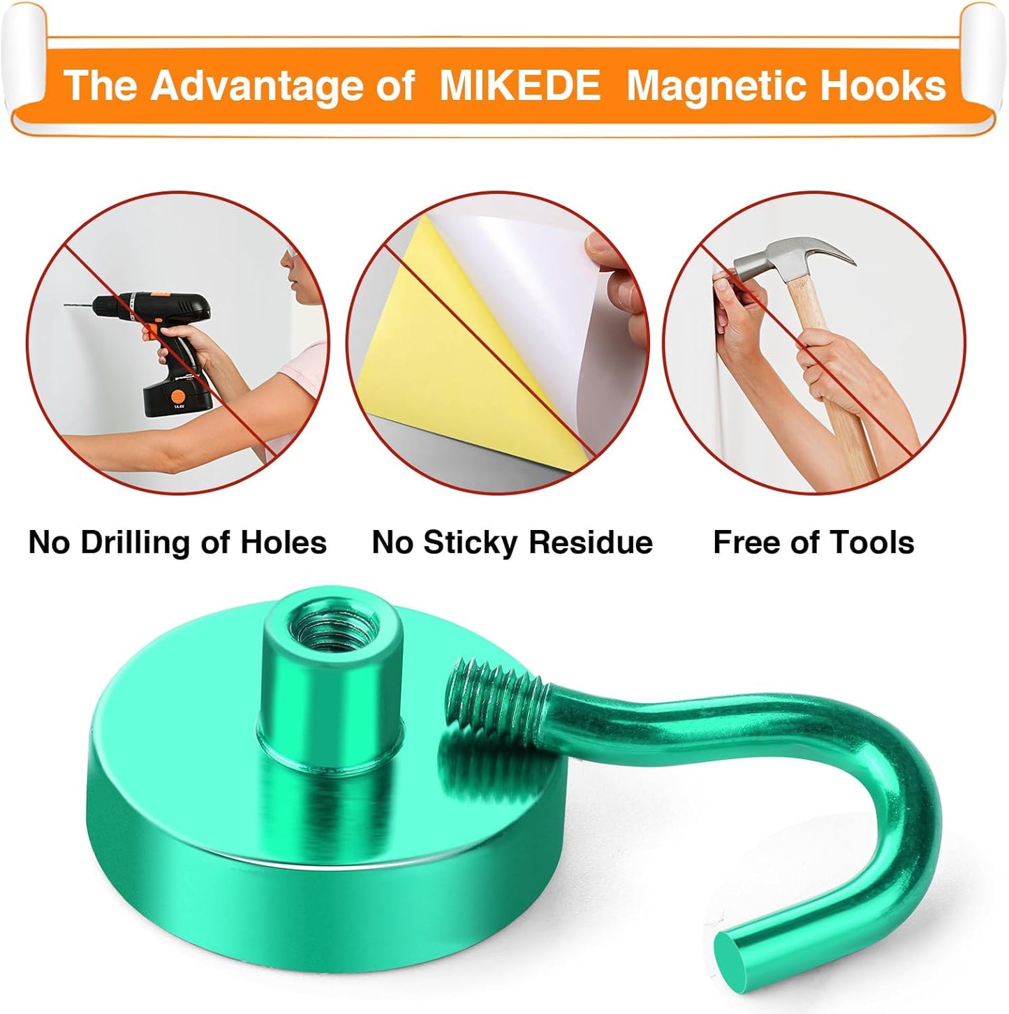 MIKEDE Magnetic Hooks Heavy Duty, 80LB Strong Magnet with Hook for Fridge, Super Neodymium Extra Strength Industrial Hooks for Hanging, Magnetic Hanger for Toolbox, Cruise, Grill(Green,4 Pack)