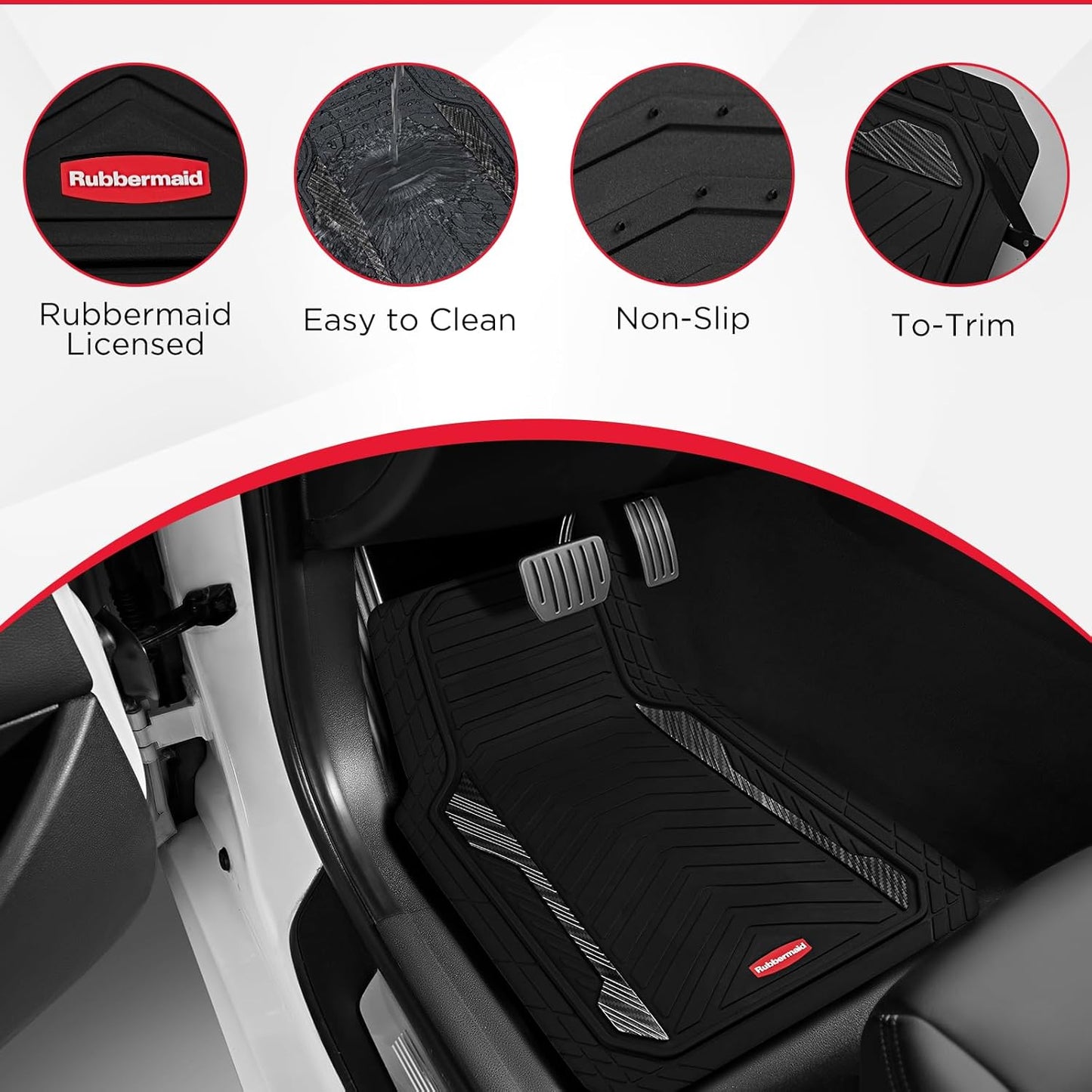 Rubbermaid Car Floor Mat, Heavy Duty All-Weather Car Mats Full Set with Dual-Tone Black Aluminum Inserts – Universal Fit, Anti-Slip Backing, Trim-to-Fit for Most SUV, Sedan, Van