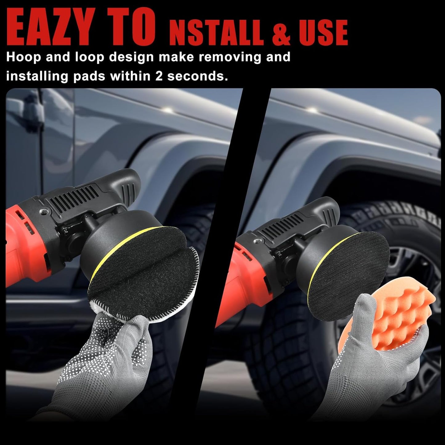 AOBEN Buffer Polisher,5 inch DA Car Polisher,Long Orbit 16mm Random Buffer Polisher kit with 6 Variable Speed 1000-5500rpm,Detachable Handle,7 Buffing Pads for Car detailing Polishing and Waxing