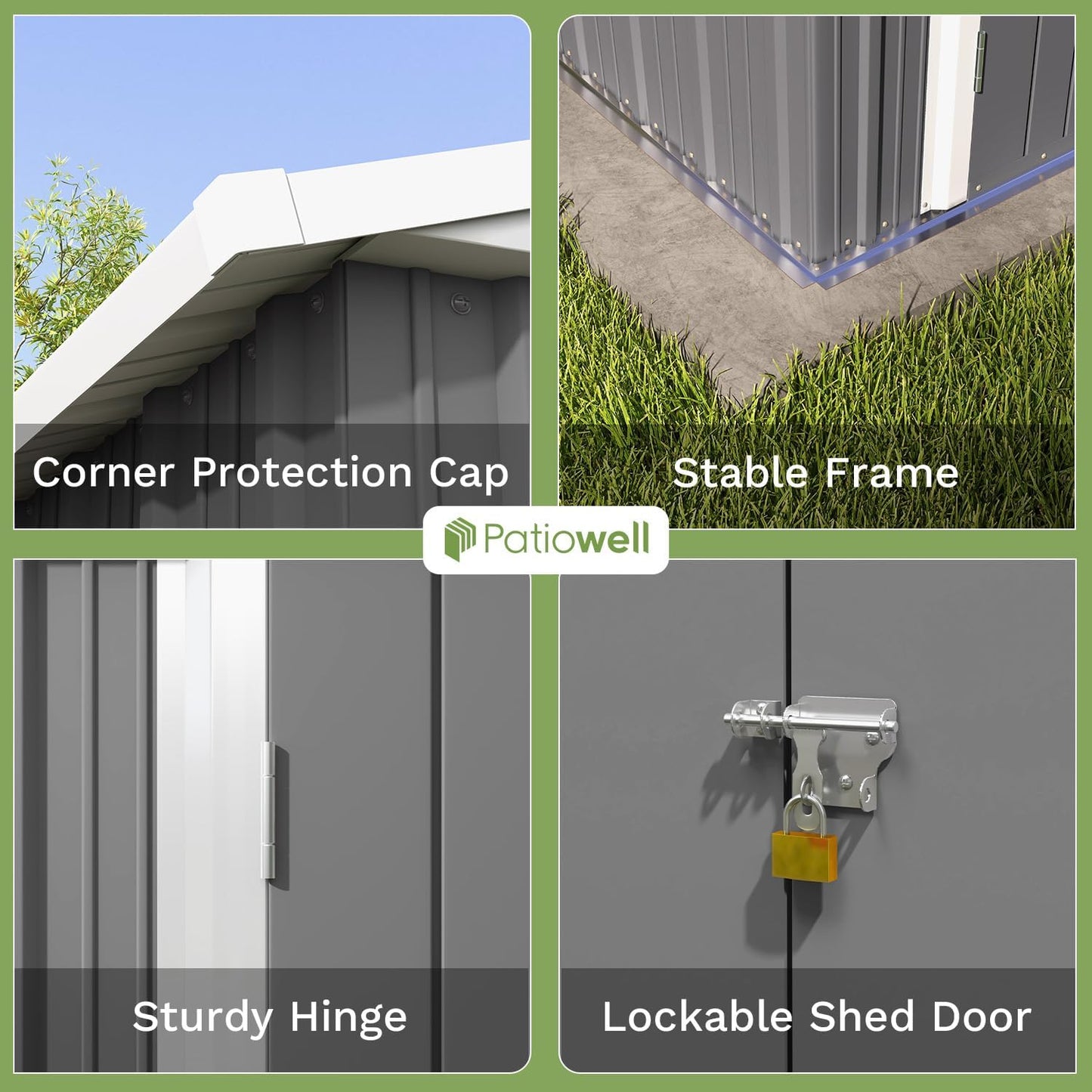 Patiowell 8x6 FT Outdoor Storage Shed, Garden Storage Shed with Sloping Roof and Double Lockable Door, Outdoor Shed for Backyard Garden Patio Lawn, Gray