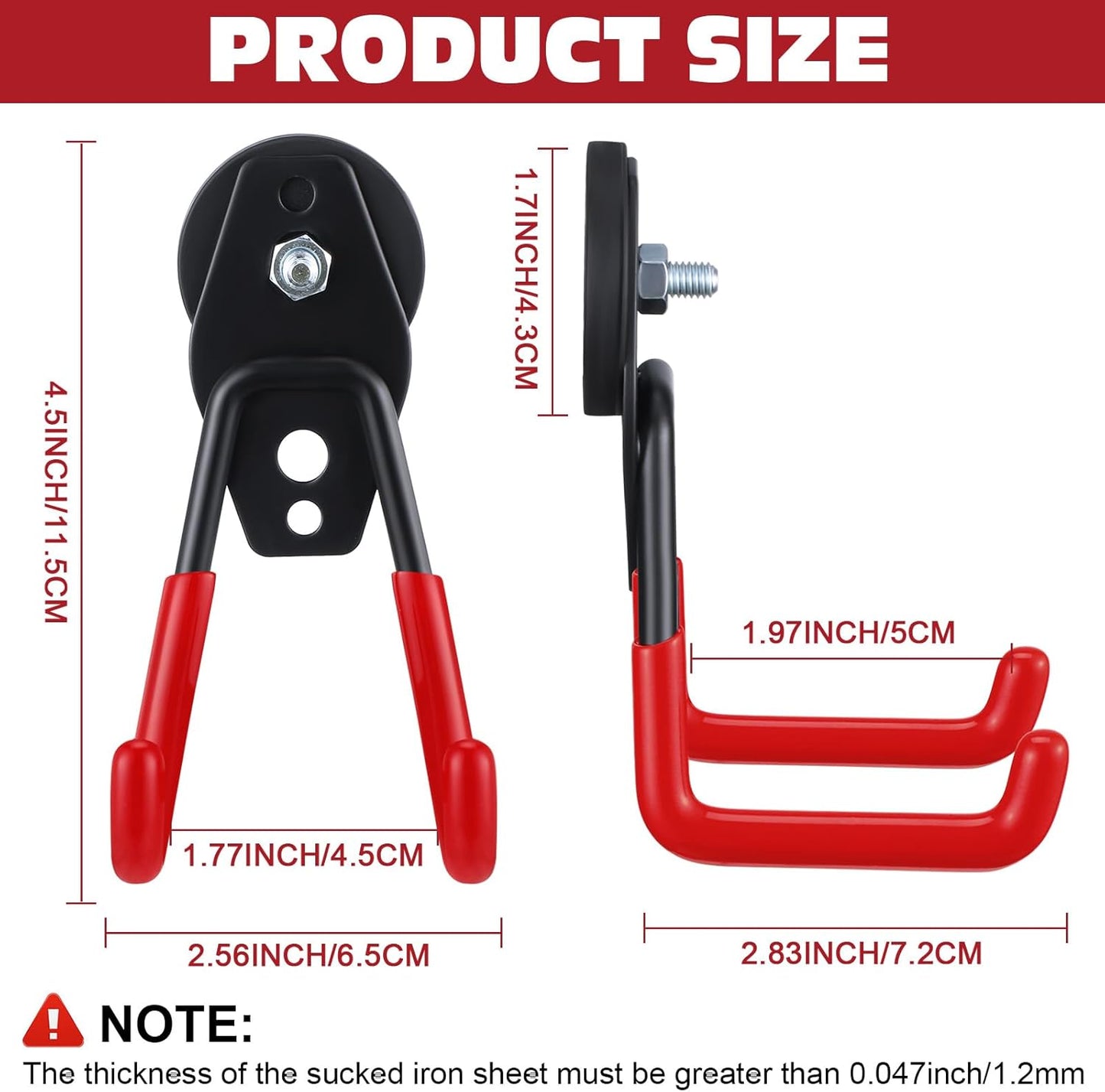 Landhoow Large Magnetic Hooks Heavy Duty Garage Magnet Hooks Strong Storage Utility Magnetic Hangers with Anti Slip Rubber Coating for Indoor and Outdoor Hanging(Red,6 Pcs)