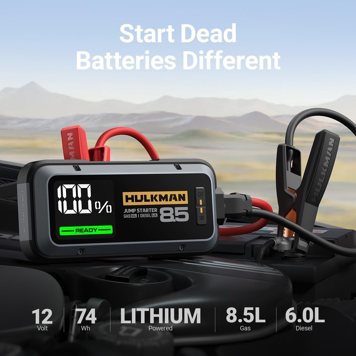 Hulkman Alpha85,Space Gray,2000A 74Wh Smart Jump Starter,12V Portable Car Battery Booster with 3.3" Display,USB-C Power Pack,5-Mode Flashlight,Jumper Cables for up to 8.5L Gas/6.0L Diesel