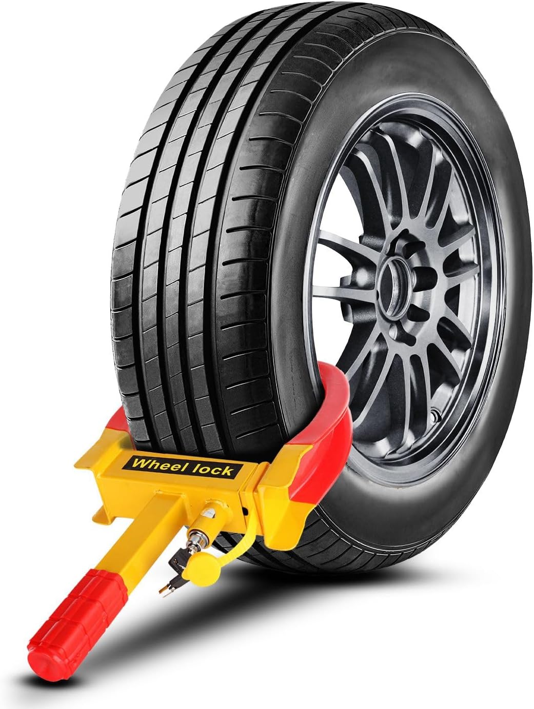 Flexzion Trailer Wheel Lock Anti Theft Wheel Clamp Lock - Heavy Duty Adjustable Tire Boot Lock for Trailer with Keys, Red & Yellow Universal Wheel Clamp for Cars, Golf Carts, Boats, Scooters