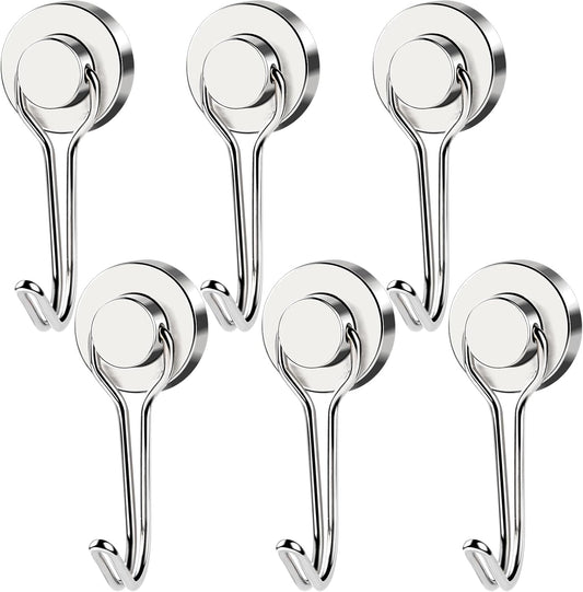 MIKEDE Magnetic Hooks, 40LB Neodymium Magnet Hooks Heavy Duty, Strong Magnetic Swivel Hooks for Hanging, Rust Proof Strong 6 Pack Magnets with Hook for Fridge, Toolbox, Storage
