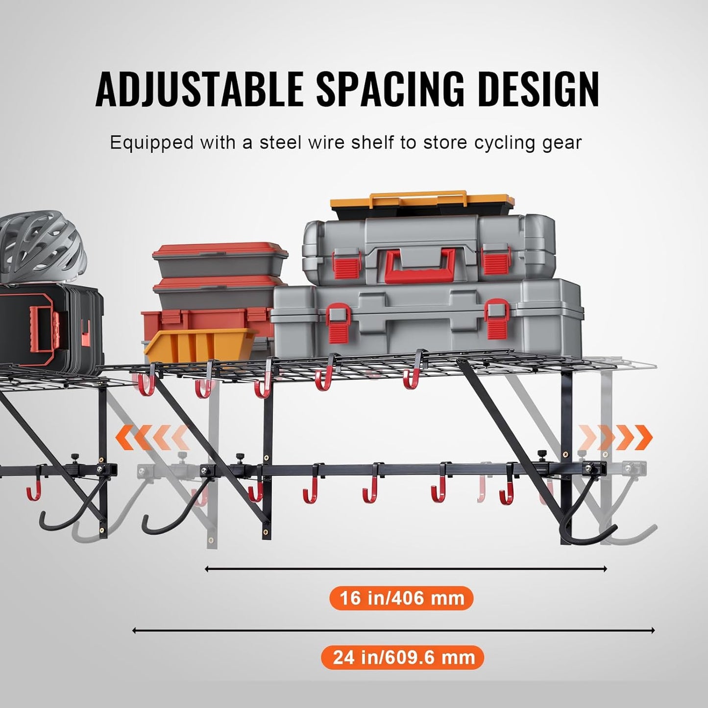 VEVOR Bike Storage Rack, 4 Bike Racks, Wall Mount Bike Storage Hanger with 2 Shelves, Home and Garage Organizer, Customizable for Various Bike Sizes, Adjustable Holder, Holds Up to 500 lbs, 63-inch