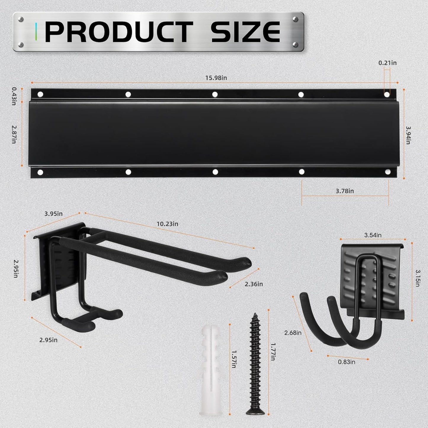 Garage Tool Organizer Wall Mount, Heavy Duty Garage Organization Tool Storage Utility Rack, Sturdy Storage Rack Hanger with Adjustable Hooks, Garden Tool Organizer for Shovel, Rake, Folding Chair