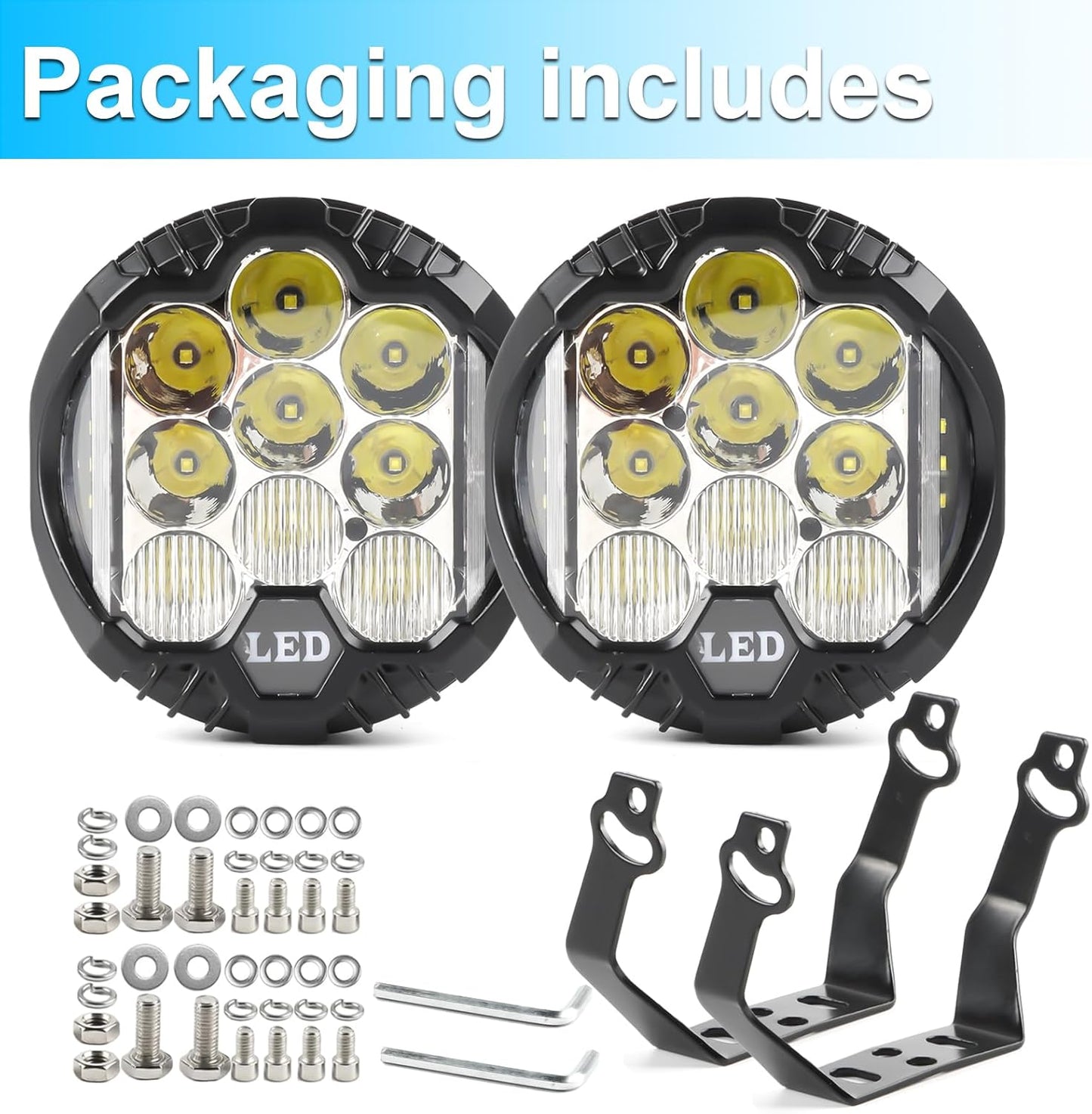 LIGBT 2PCS 7 Inch Round LED Offroad Light with DRL 90W LED Off Road Lights Super Bright Driving Spot Light Bar with Amber DRL Side Shooter Lights Waterproof 12V 24V for Pickup Trucks SUV UTV