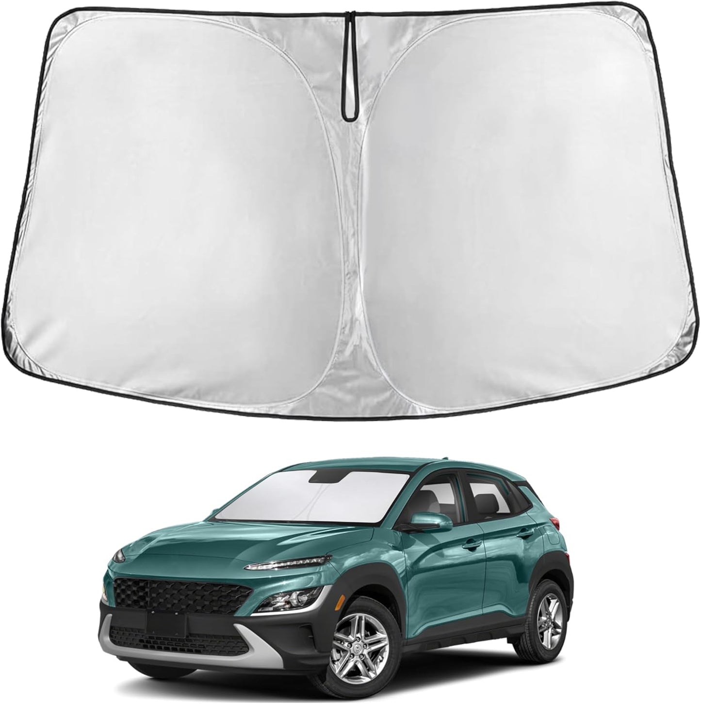 for Hyundai Kona 2018-2025 Windshield Sunshade - EcoNour 240T Polyester Material Cars Sun Visor Reflector Blocks UV Rays - Foldable Sunshade Interior Protection Hyundai Kona Accessories