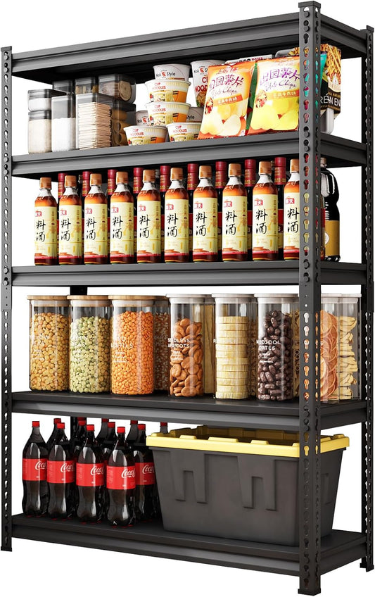 48" W Garage Shelving Heavy Duty，3000LBS Loads Metal Shelving Units and Storage,5-Tier Garage Storage Shelves Heavy Duty, Industrial Utility Shelves,48”W x 24”D x 78”H(Black)