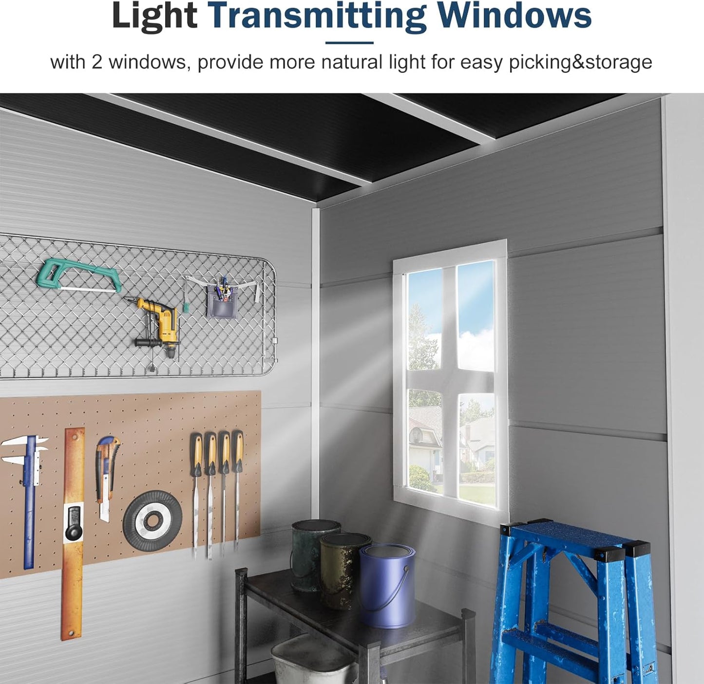 8x4 FT Resin Storage Shed with Floor Window for Outdoor Garden Waterproof Plastic Sheds Kit for Backyard Tool Storage, Gray