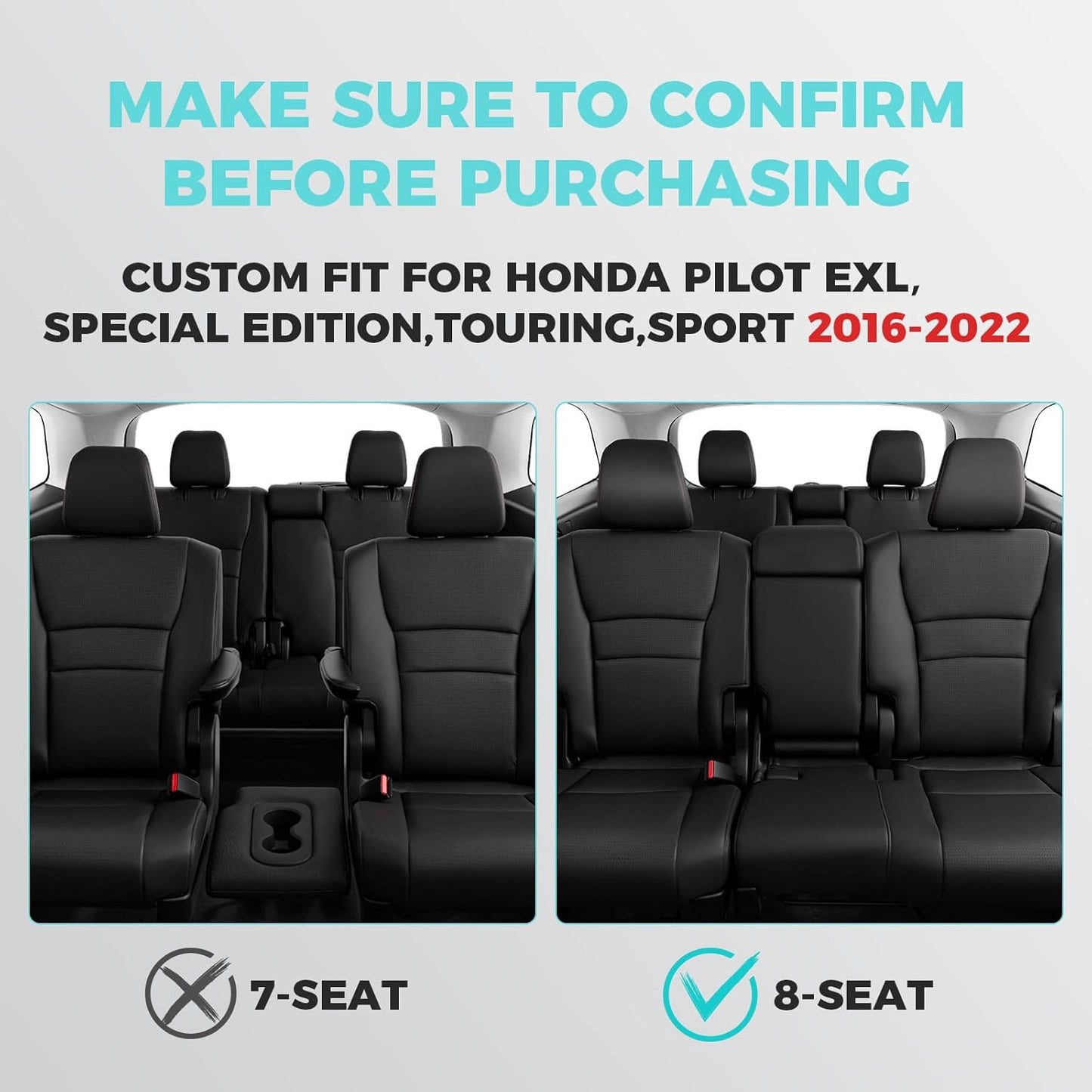for Honda Pilot Seat Covers, Full Set Custom Car Seat Protectors Fit Pilot EX-L, Special Edition, Touring, Sport 2016 2017 2018 2019 2020 2021 2022 - 8 Seats, Full Coverage Waterproof, Black Red