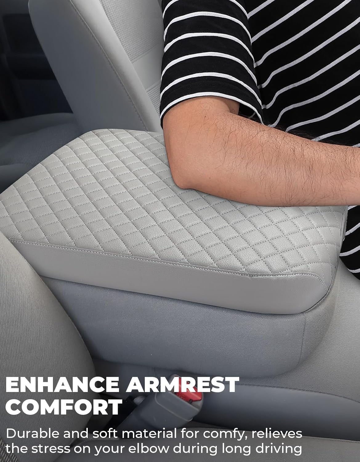 ISSYAUTO Center Console Cover Compatible with 2002-2012 Ram 1500 2500 3500 Jump Seat Console, Leather Armrest lid Cover Arm Rest Covering for Car, Durable Middle Console Cover, Gray