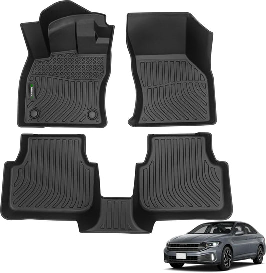 ANBINGO® Floor Mats Custom for Jetta 2019-2025 Waterproof Car Mats All Weather Guard Mats Heavy Duty TPE Automotive Floor Liners Accessories Front& Rear Row Full Set - Black