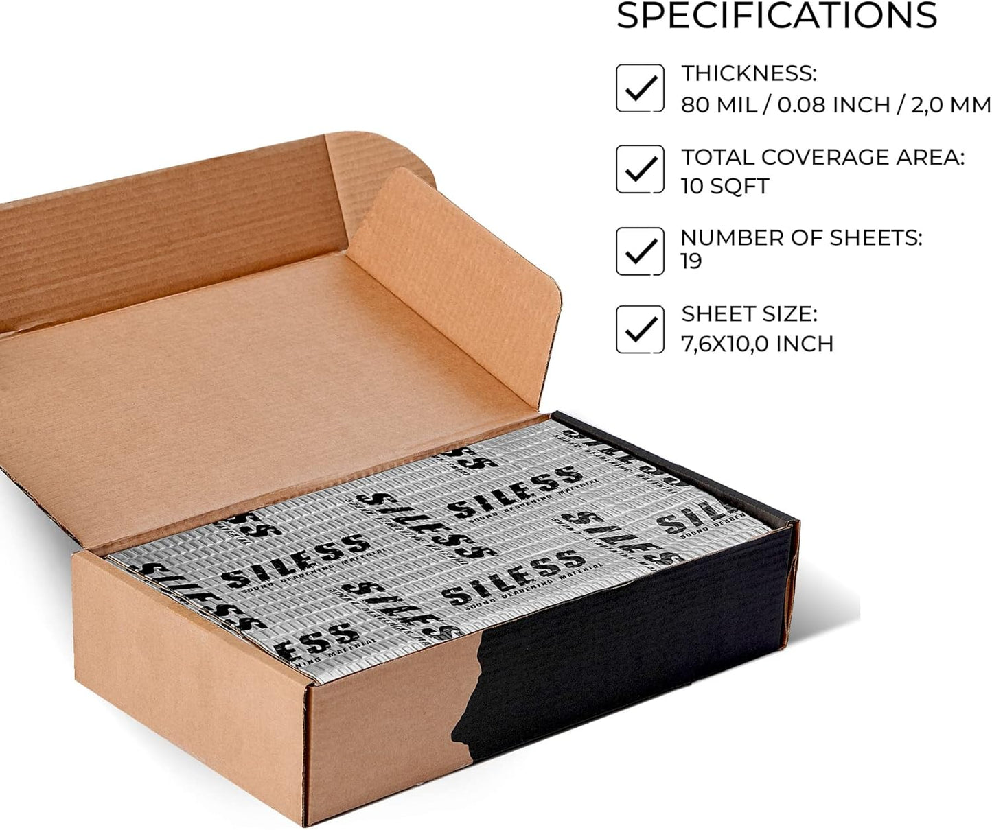 Siless 80 mil (2mm) Car Sound Deadening mat - Butyl Automotive Sound Deadener - Noise Insulation and Vibration Dampening Material 10 sqft (0.95 sqm)