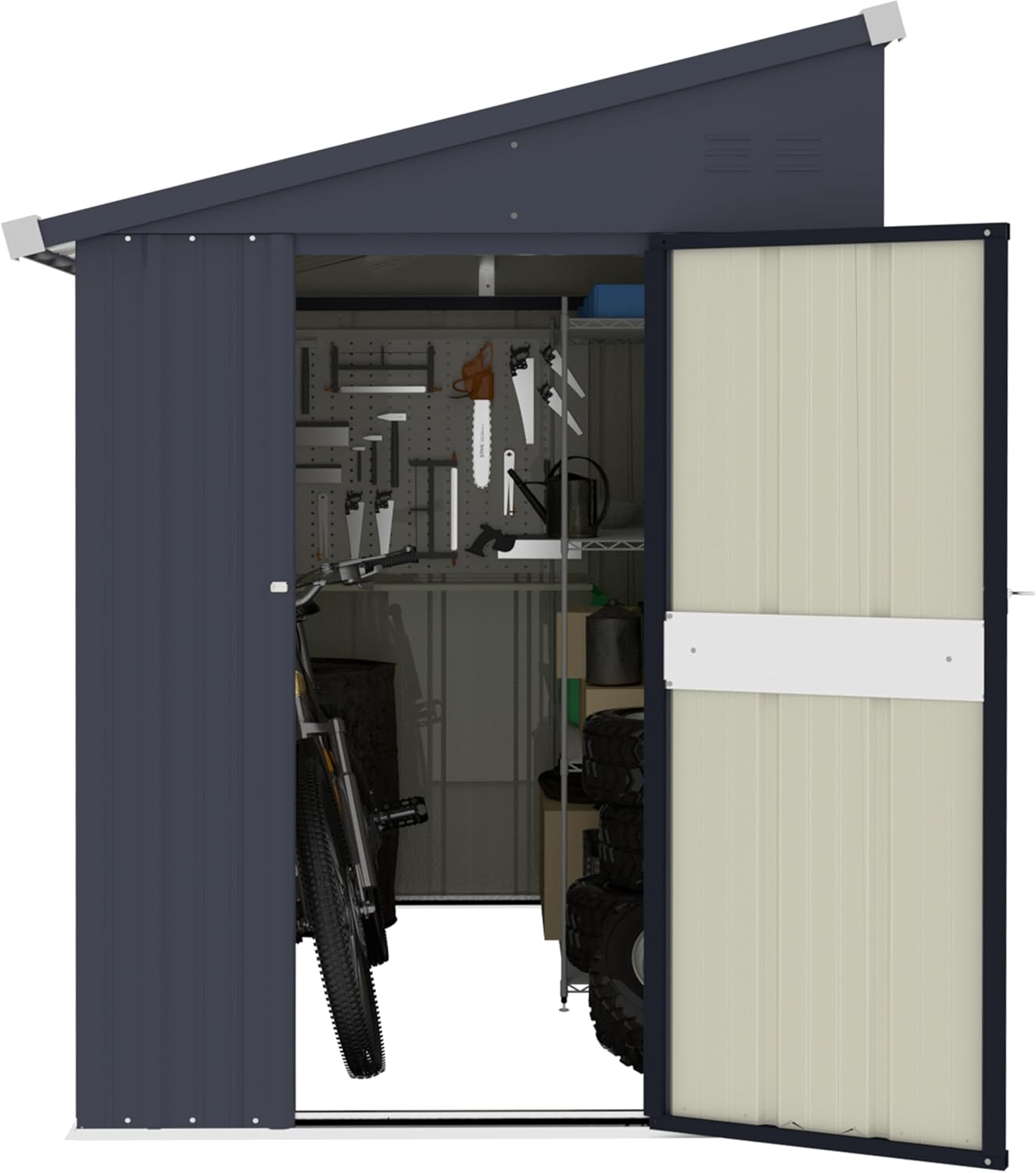 BlueWish 4'x6' Storage Shed, Lean-to Outdoor Storage Shed with Built in Vents, Metal Tool Shed Small Shed Kit with Galvanized Sloping Roof, Sheds & Outdoor Storage for Tool Storage