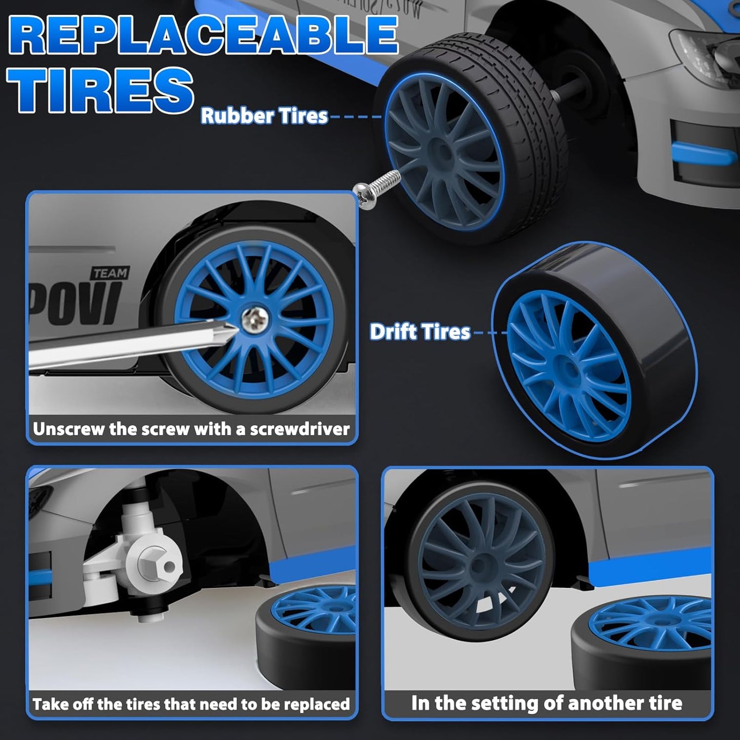 RC Drift Car, 1/24 2.4GHz 4WD Remote Control Car High Speed Drift RC Cars with LED Lights, Rechargeable Battery and Drifting Tires Racing Toy Cars for Kids Boys Girls Adults(Grey)