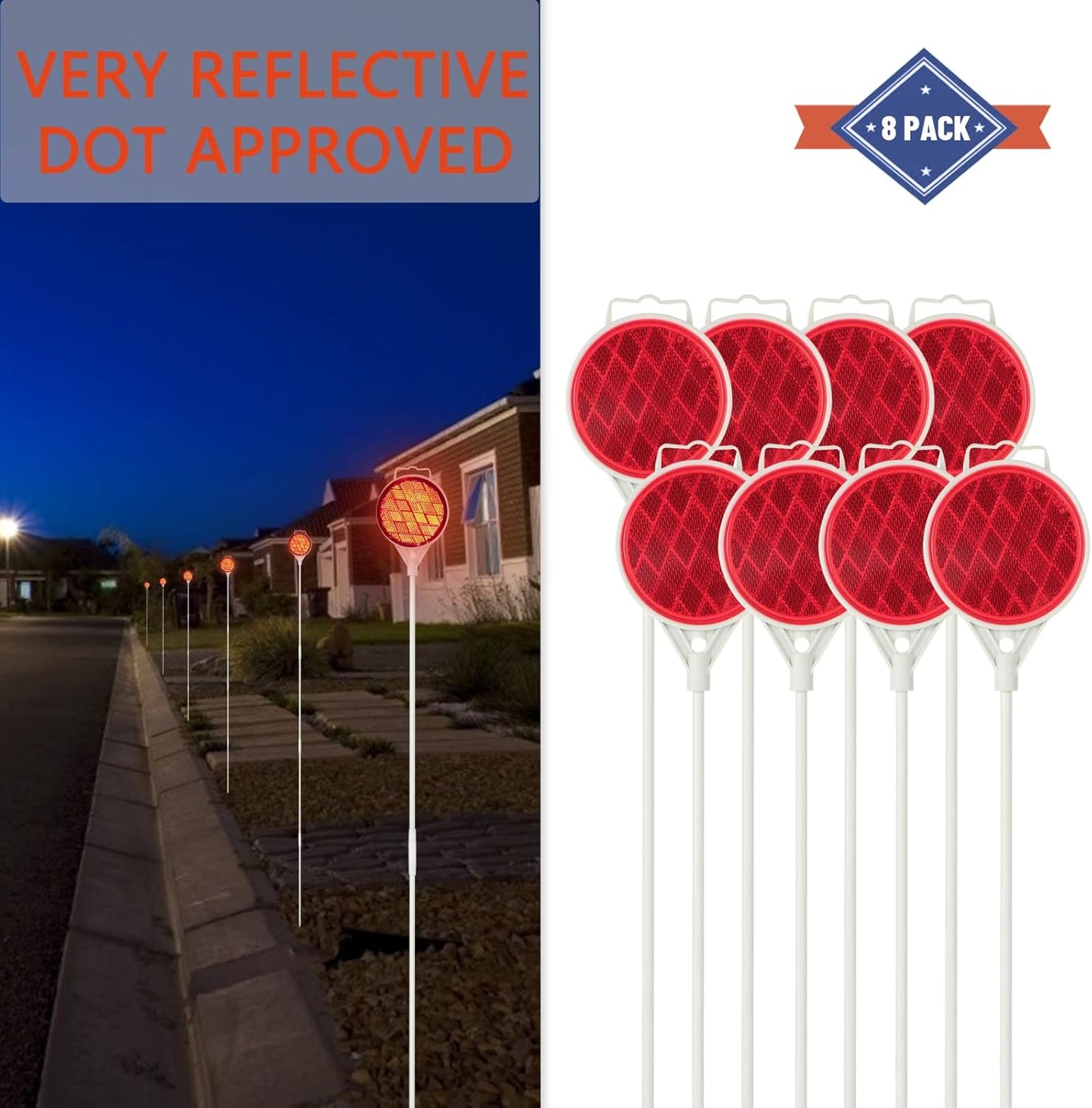 Reflective Driveway Markers, Reflectors for Driveway Entrance, Snow Plow Markers, 51 Inch Fiberglass Pole Double Sided Reflector for Driveway (Pack of 8)