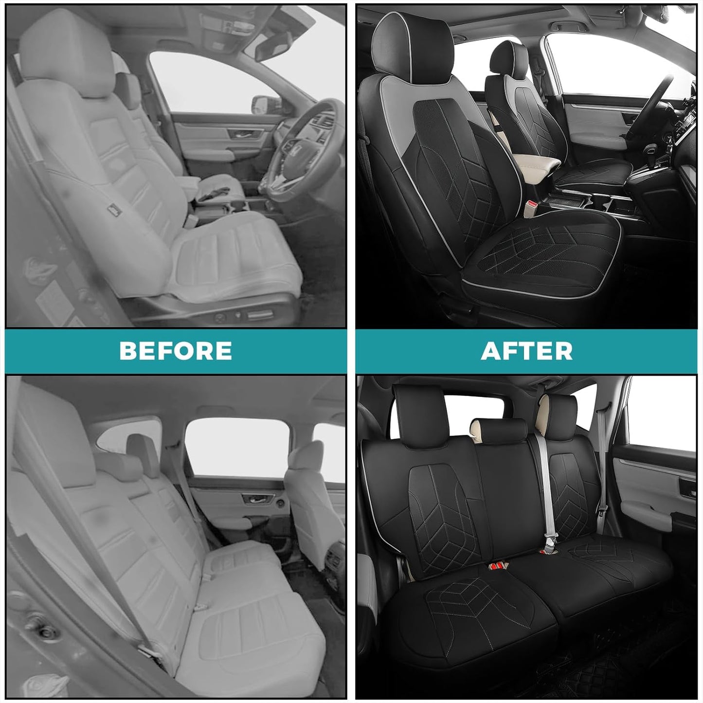 for Honda CRV Seat Covers Custom Fit 2017-2022 EXL EX LX Sport,Touring,Hybrid - Luxury Waterproof Leather Car Seat Covers Full Set - BlackGrey