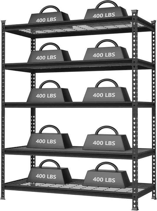 WORKPRO 5-Tier Metal Storage Shelving Unit, 48”W x 24”D x 72”H, Adjustable Storage Rack Heavy Duty Shelf, 4000 lbs Load Capacity (Total), for Garage, Kitchen, Bathroom, Warehouse, Black/Sliver