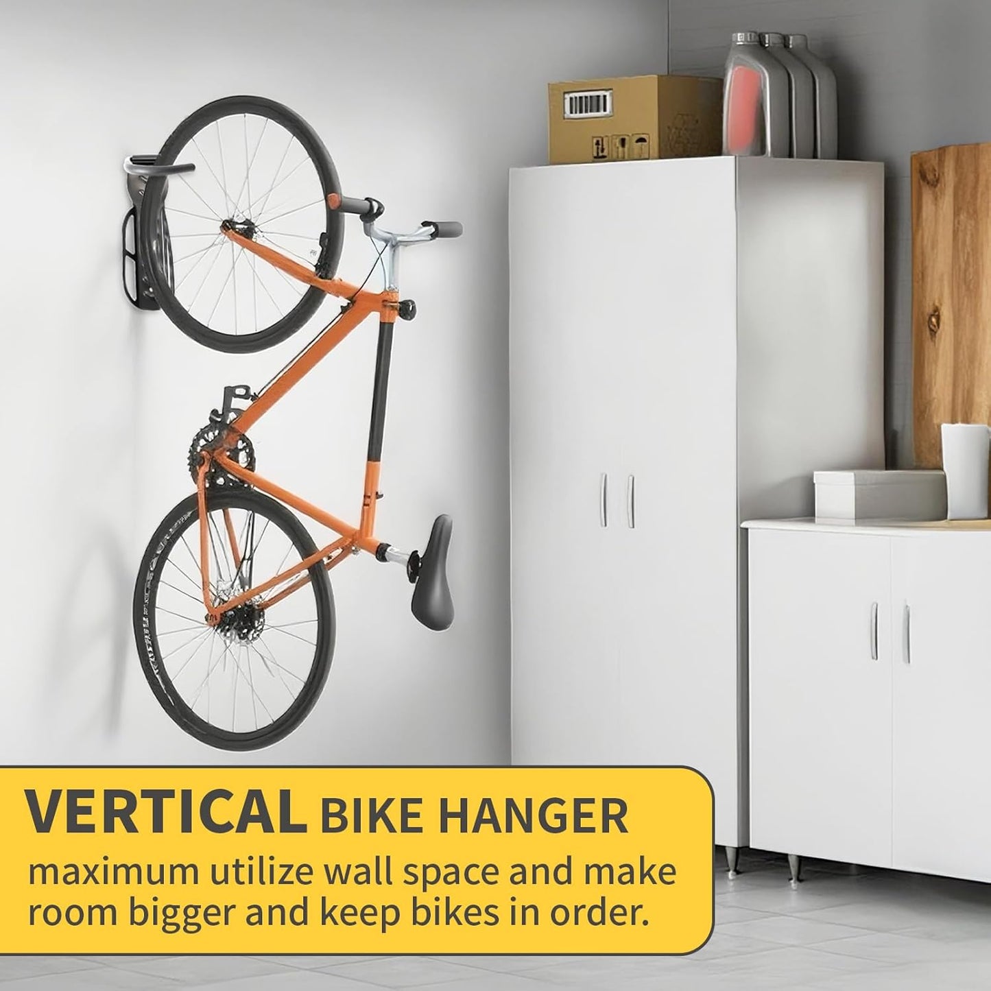 Vertical Bike Rack Wall Mount for Garage–Heavy-Duty Steel Bicycle Hook for Indoor Storage, Space-Saving Holder for Road, Mountain & Hybrid Bikes, Fits Tires Up to 2.6" Wide (1 Pack)