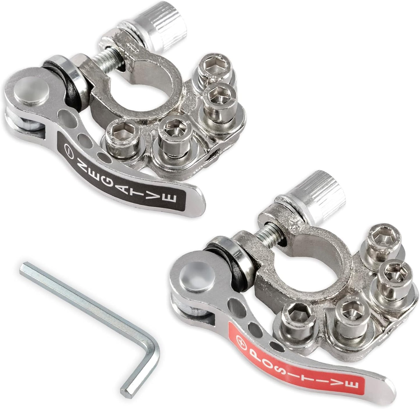 SINGARO Car Battery Terminal Connector, 4 Way Positive and Negative Pole Quick Release Terminal Clip, Applicable to SAE/JIS A Type Terminal Post, Compatible with Cars, Trucks and More（Sliver-B）