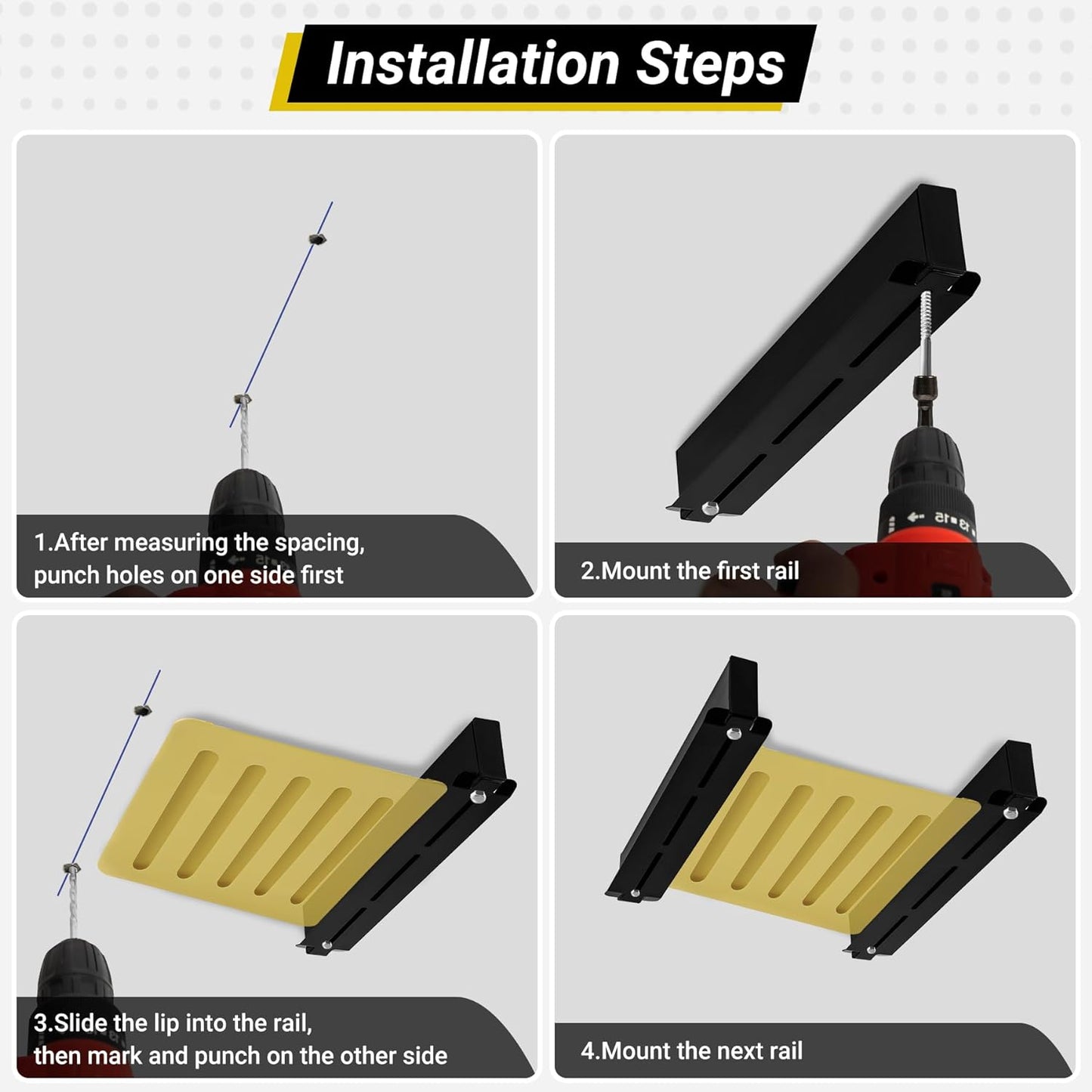 Overhead Garage Storage Rack 4-Bin, Heavy Duty Ceiling Racks w/ 400 LBS Load Capacity for Utility Bin, Powder Coated Tote Rack for Garages, Sheds, Storerooms,(5 PCS, for 4 Bins)