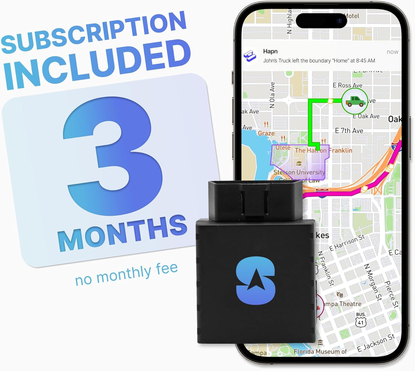 Spy Tec Plug-in GPS Car Tracker w/ 3 Month Service, No Fees, GPS Tracking for Vehicles, Trucks, & Family Safety, Easy Installation, Speed Monitoring, Location History, USA & Worldwide Tracking