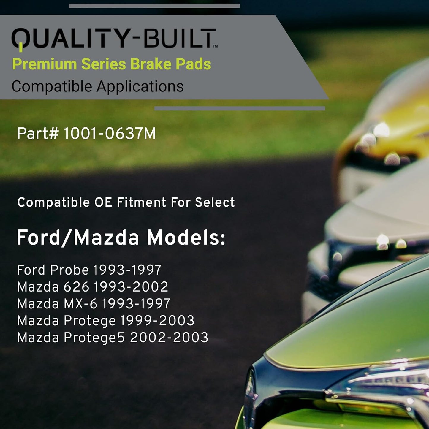 Premium Semi-Metallic Front Brake Pads (1001-0637M) Replacement for Ford Probe 1997-1993, Mazda 626 2002-1993, MX-6 1997-1993, Protege 2003-1999, Protege5 2003-2002