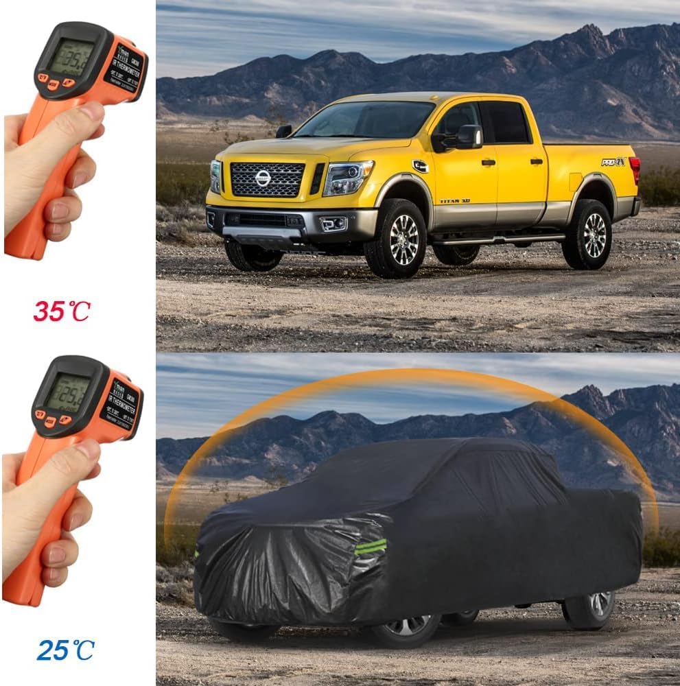 KouKou Truck Cover Waterproof All Weather, 7 Layers Heavy Duty Pickup Truck Cover Outdoor Length from 214 to 220 inches,Universal Fit Chevrolet Colorado, Dodge Dakota, Toyota Tacoma ect.